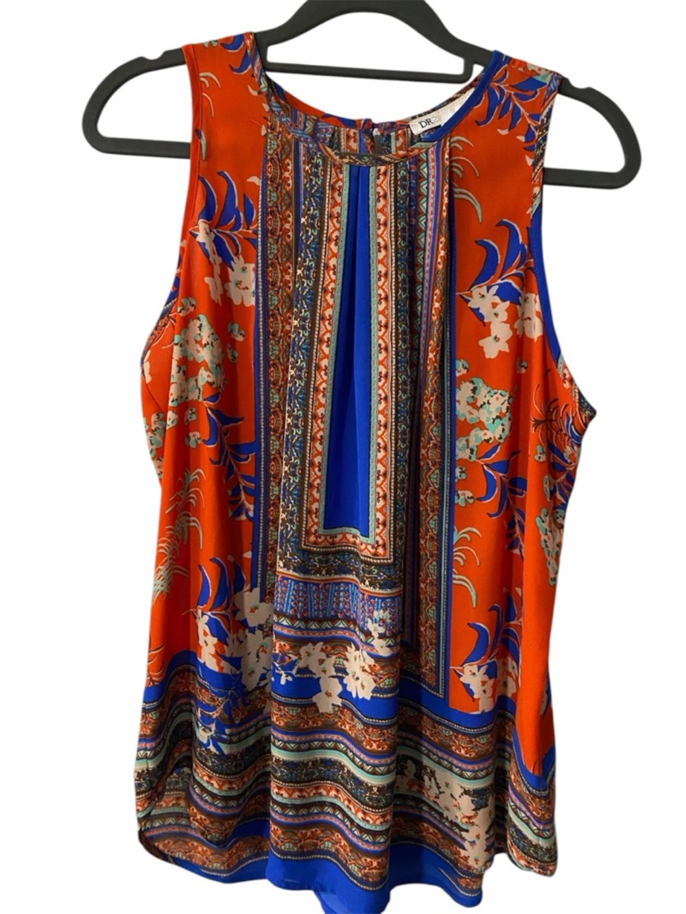 DR2 Orange & Blue Sleeveless Printed Blouse